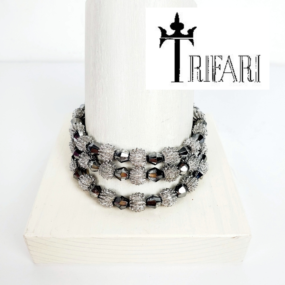 Vtg 60's Crown Trifari 3 Rope Silvertone Bracelet